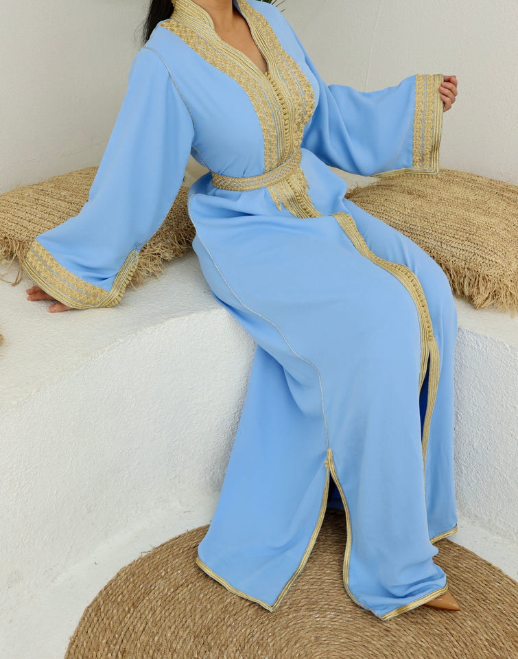 Baby blue traditional Moroccan Caftan